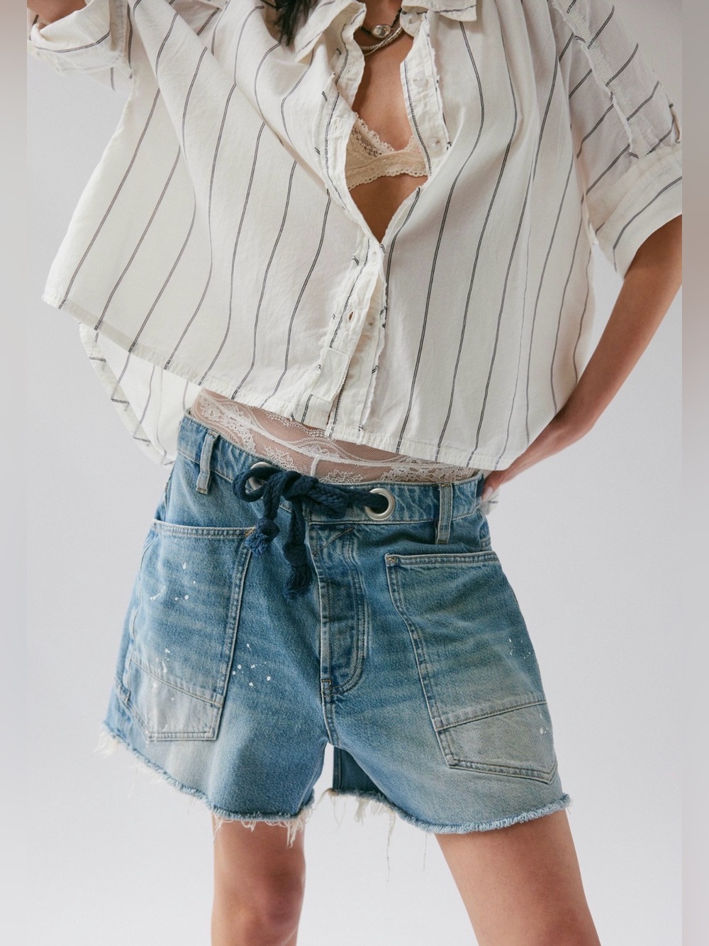 NEW We The Free People Moxie Barrel Cut off Shorts 28 Timeless Blue NWT